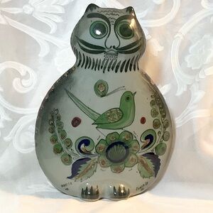 Vintage Tonala Mexico Folk Art Pottery Cat Figurine Large Handmade Signed